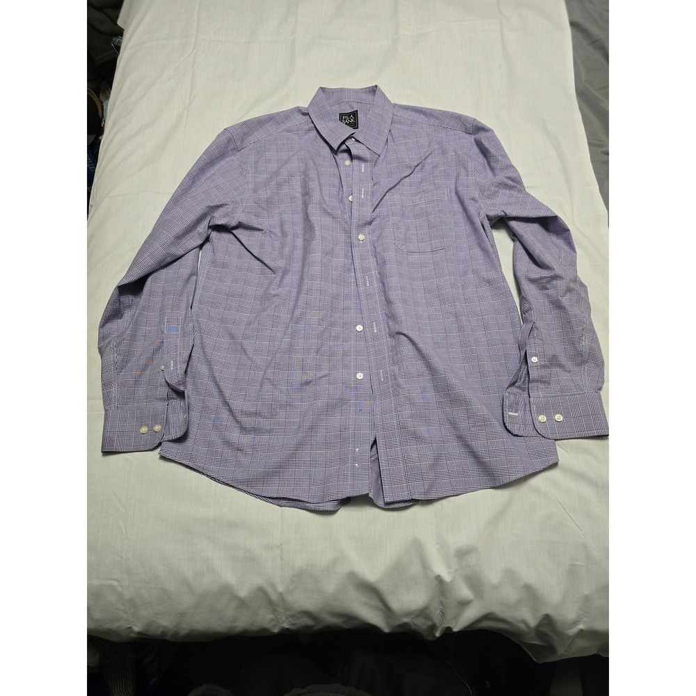 Jos A Bank Traveler Shirt Mens Large Purple Plaid Tailored‎ Fit Button Up Cotton